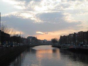 sunset over the River Liffy, Dublin.