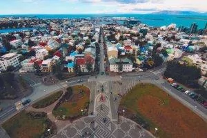 bird's eye view of Reykjavik, Iceland.