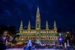 the cathedral overlooking the Christmas market in Vienna