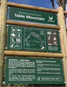 Trail sign for Table Mountain, South Africa