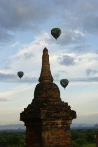 Hot air balloons over Bagan temple