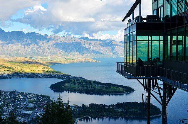 Hotel overlooking lake in New Zealand