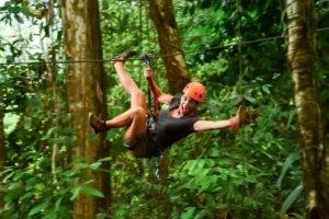ziplining in jungle