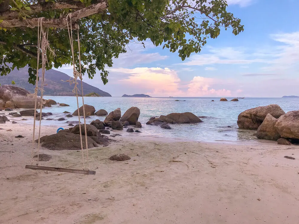 Early evening with swing and beach on Sunrise Beach, Koh Lipe