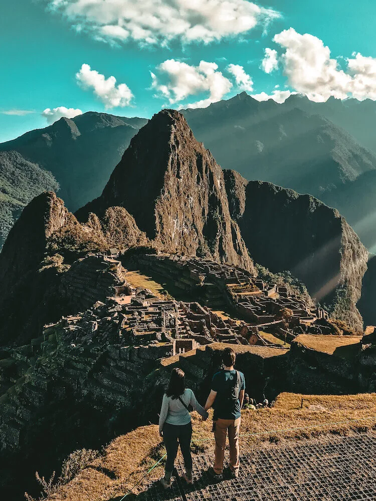 Kat and Chris overlooking Machu PIcchu, Peru - Peru itinerary