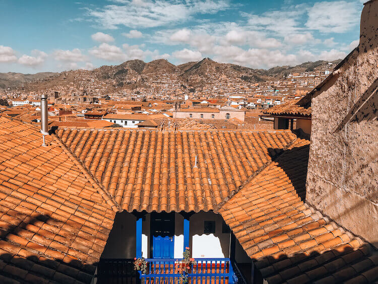 Views of the Sacred Valley and Cusco from the balcony at Rumi Wasi - Peru itinerary