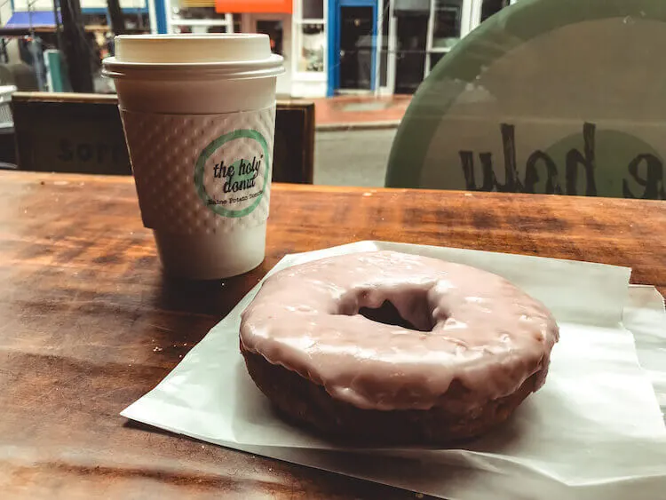 Holy Donut honey lavendar donut and coffee - Where to eat Portland Maine