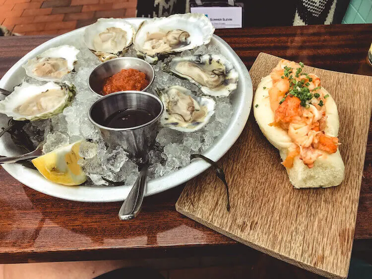 oysters and brown butter lobster roll at Eventide Oyster Co - Best lobster in Portland Maine