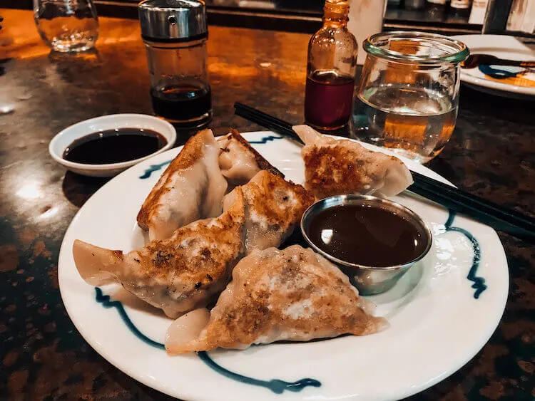 potstickers with sauce at Bao Bao - Best food in Portland Maine