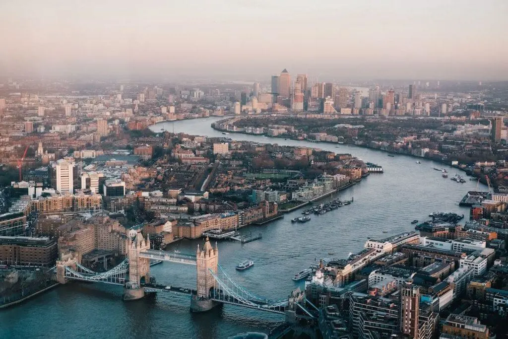Overview of London with Thames River