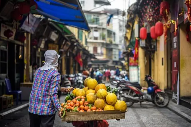 Man carting fruit in Hanoi