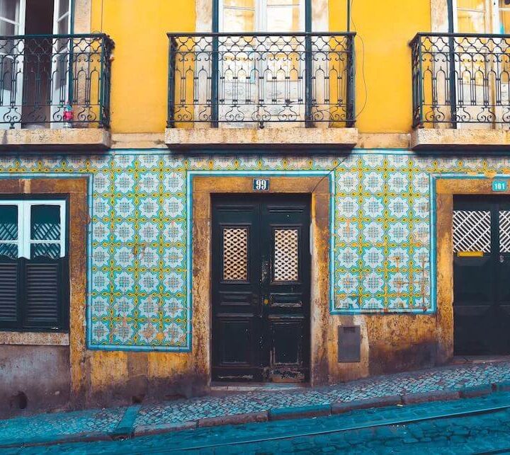 Tile work on a building in Lisbon, Portugal- Travel to Portugal