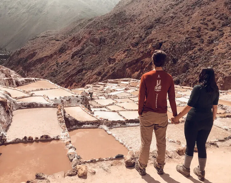 Kat & Chris looking at the salt pools at Maras Salt Mines