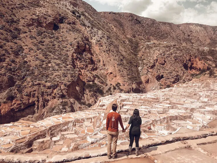 Kat & Chris looking out over the salt mines in the Sacred Valley Peru