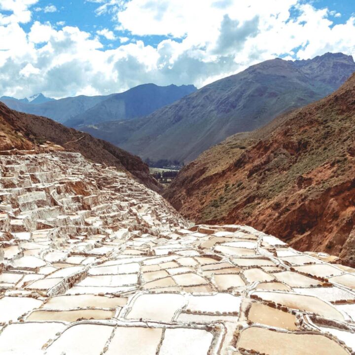 Maras Salt Mines contining on into the mountains in Sacred Valley, Peru