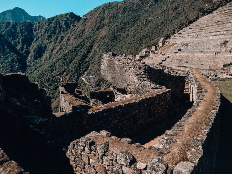 Stone alleyways and terraces along Machu Picchu, Peru