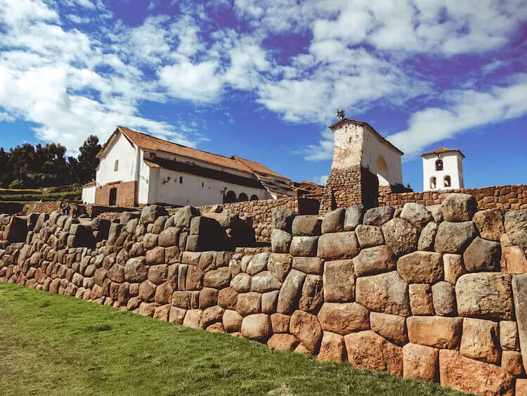 The stone ruins and church in Chinchero, Peru