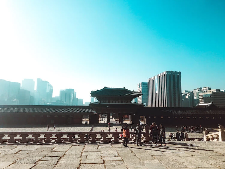 View of Seoul's city skyline from Gyeongbokgung Palace