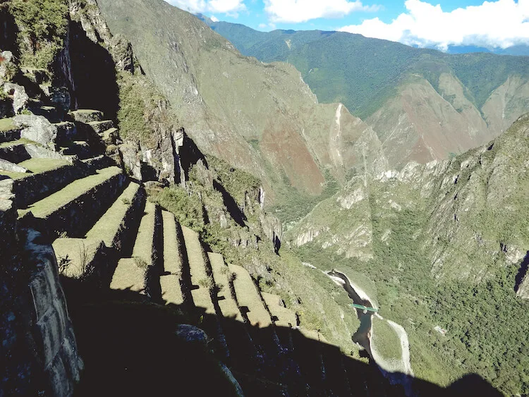 agricultural terraces and river below at Machu Picchu