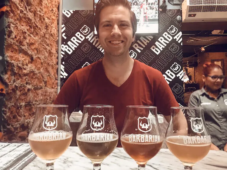 Chris and his beer flight at Barbarian in Peru