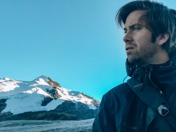 Chris in front of the mountains 