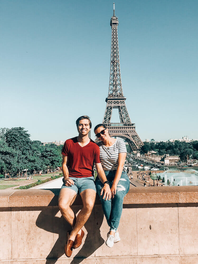 Kat and Chris in front of the Eiffel Tower