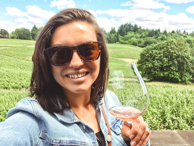 Kat enjoying Elk Cove Vineyards in the Willamette Valley, Oregon