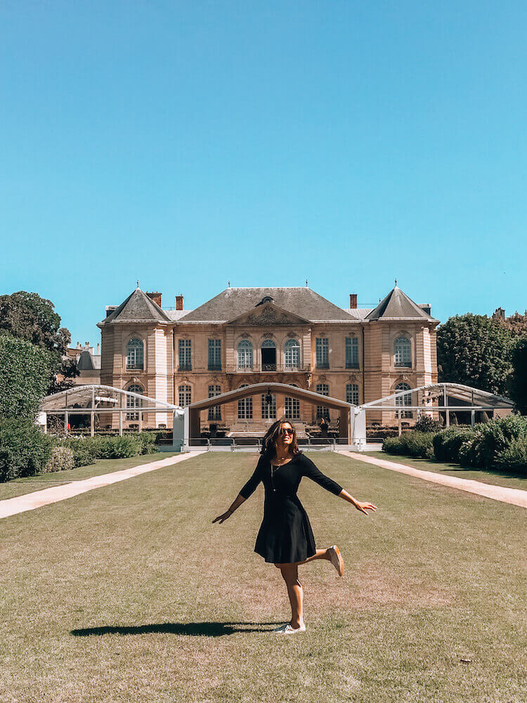 Kat spinning in the Rodin Museum in Paris, France