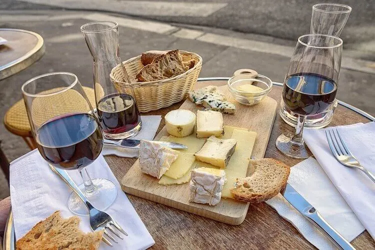 picnic with cheese and wine in Paris