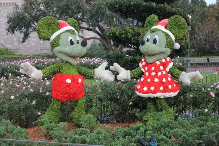 Mickey and Minnie bush art at Disney World after Christmas