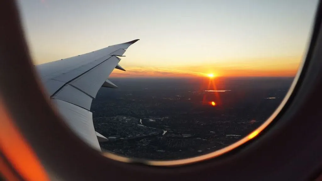 Overlooking the sunset from the airplane window