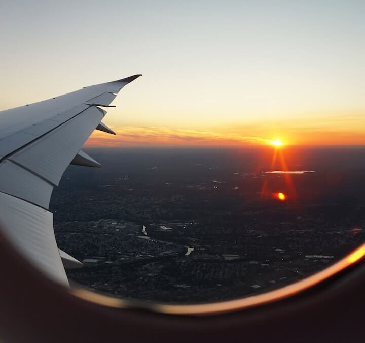 Overlooking the sunset from the airplane window