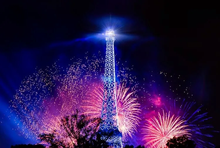 Paris France firework display at night