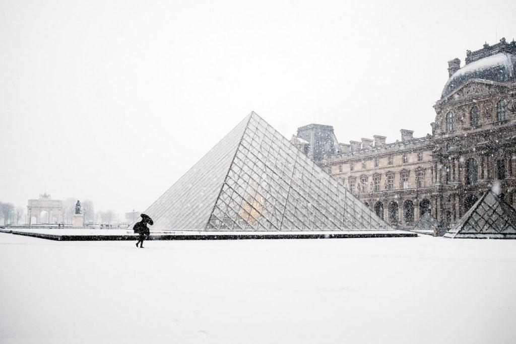 Louvre Museum covered in snow