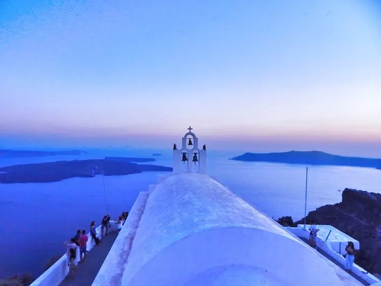 Santorini church during blue hour during 7 days in Greece itinerary