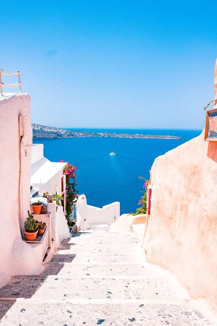 View of the Caldera in Santorini from the white stairs