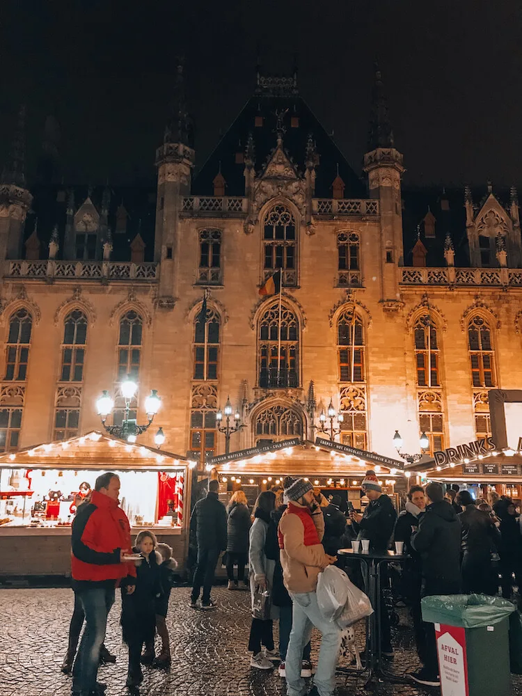 Christmas market stalls in Bruges