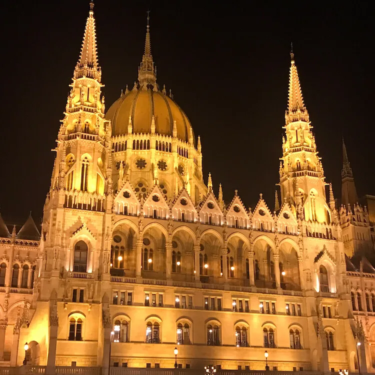 Hungarian Parliament Building lit up at night