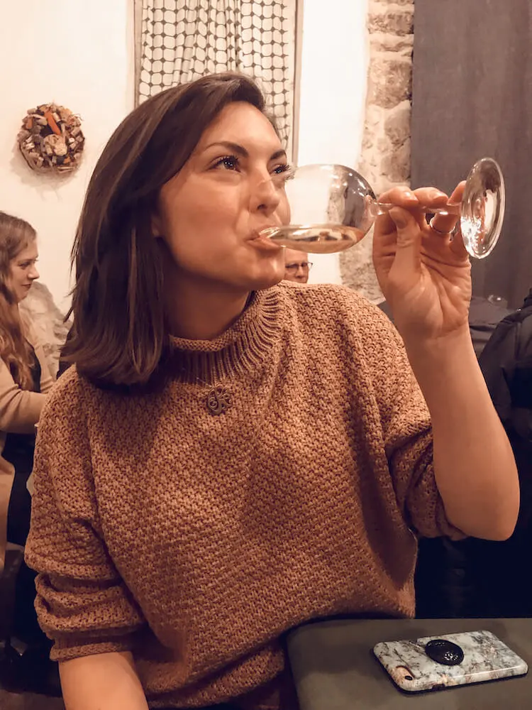 Kat drinking some Etyek wine on a day trip from Budapest