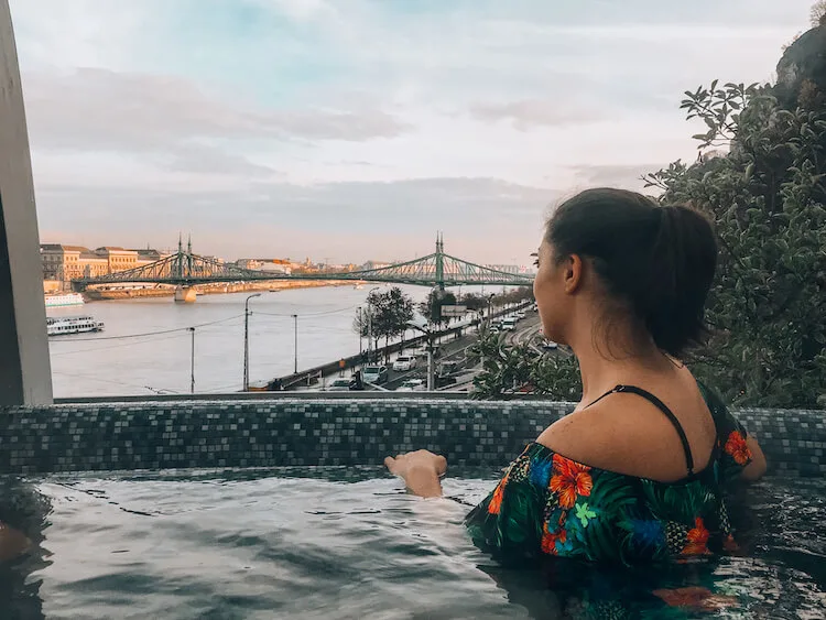 Kat in the rooftop spa at Rudas Baths in Budapest - Top Things to do in Budapest