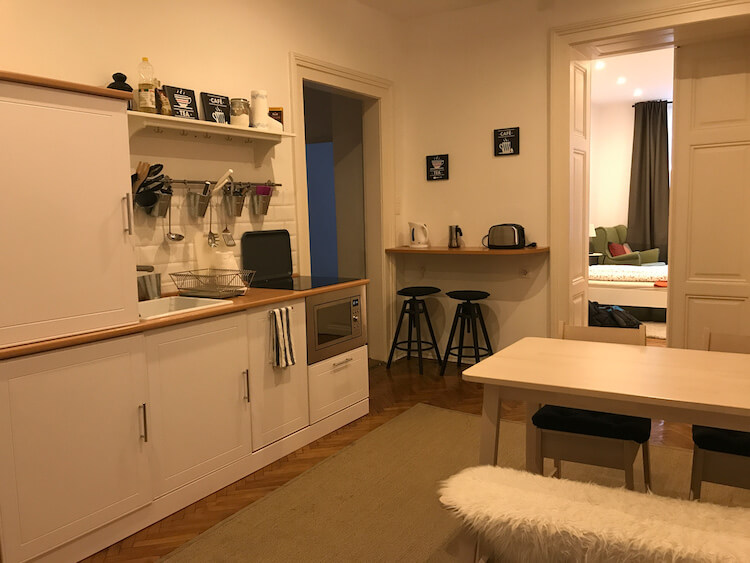Kitchen in our Airbnb in Budapest