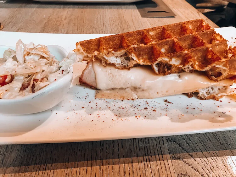 ham and cheese waffle in Bruges at House of Waffles-Where to eat in Bruges