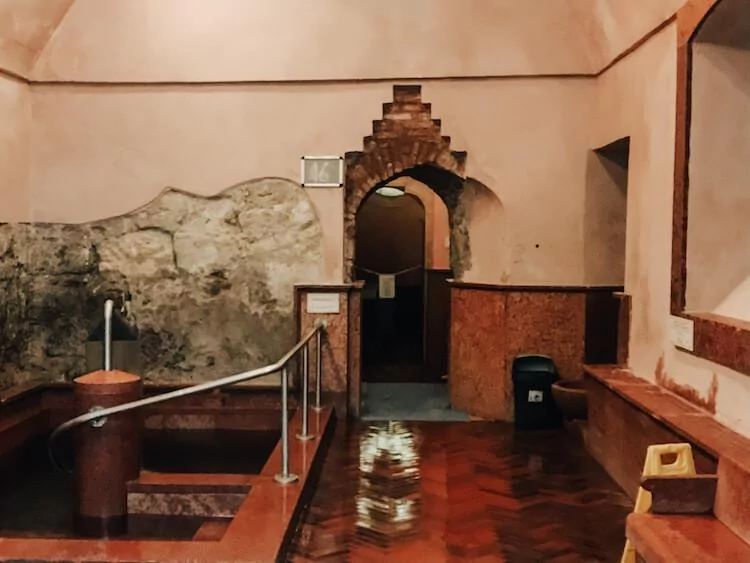 Entrance to the Turkish Baths in Budapest at Rudas with plunge pool