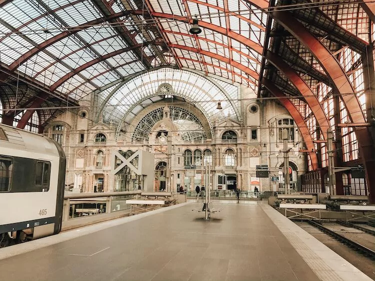 Inside of Antwerp Central Station waiting on a train- One Day in Antwerp