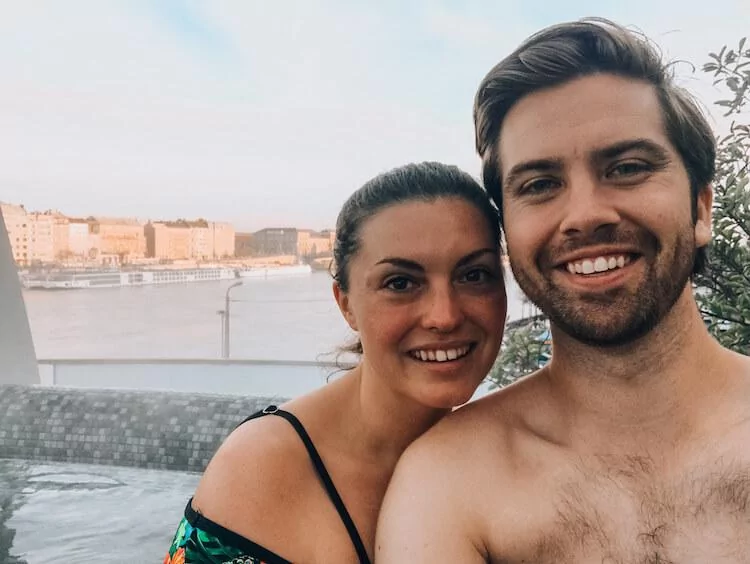 Kat and Chris in the hot tub at Rudas Baths Budapest