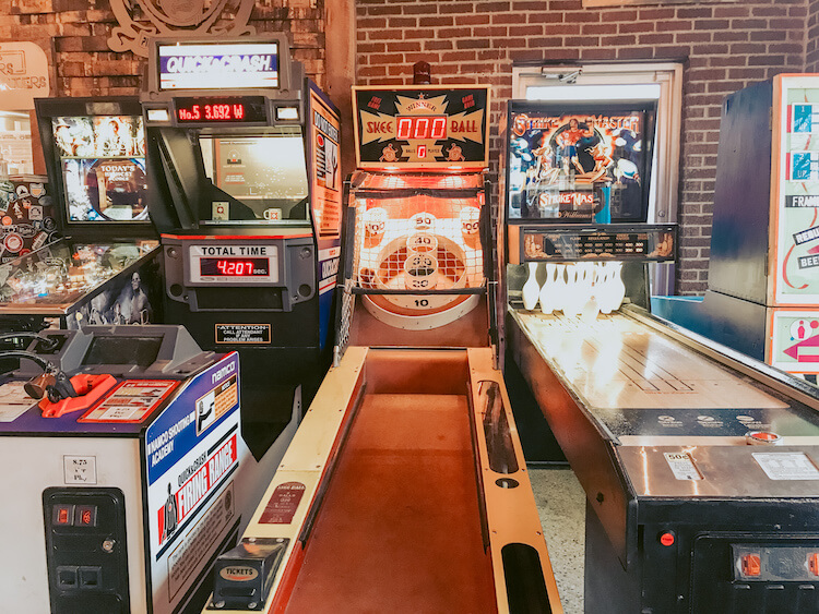 Skeeball, shuffleboard bowling, and other arcade games at Birdfish Brewing Company - Romantic Cabin Getaways for Couples in Ohio
