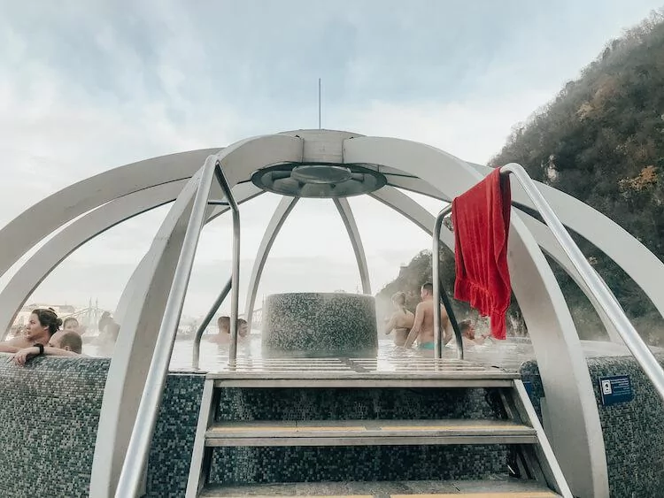 The rooftop hot tub at Rudas Baths Budapest- Best Bathhouses in Budapest