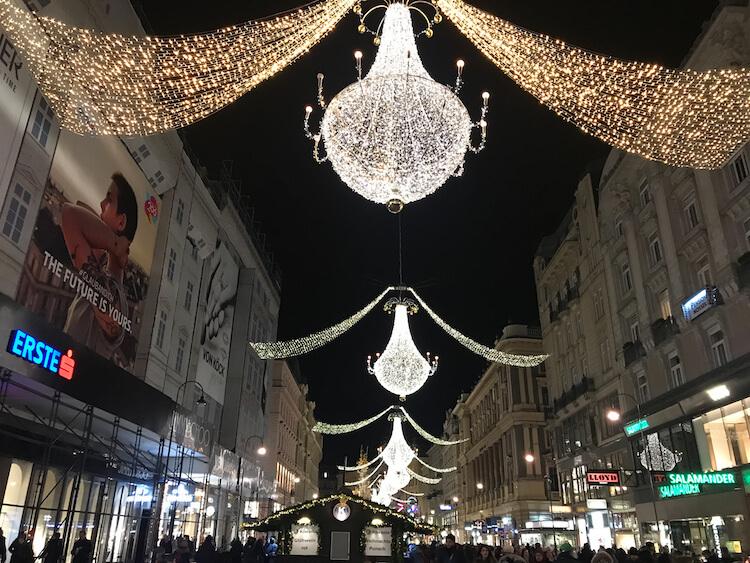 Vienna at night- Shopping area with chandeliers-