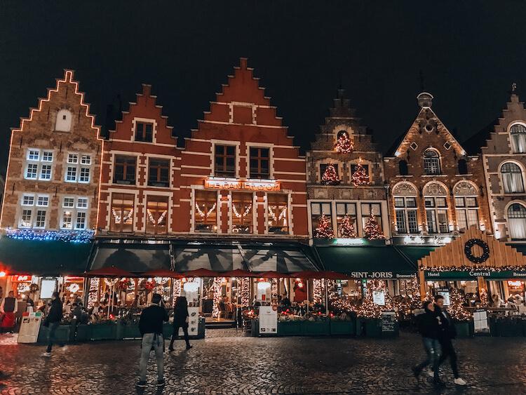 Dutch architecture in Bruges at night