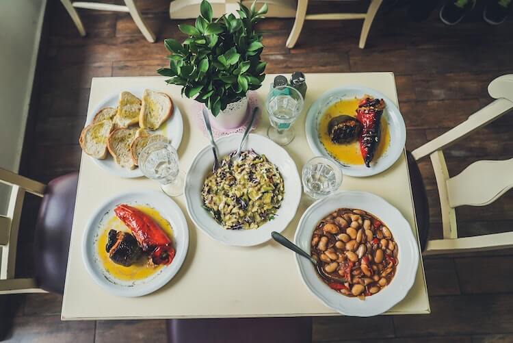 Greek food set on a table